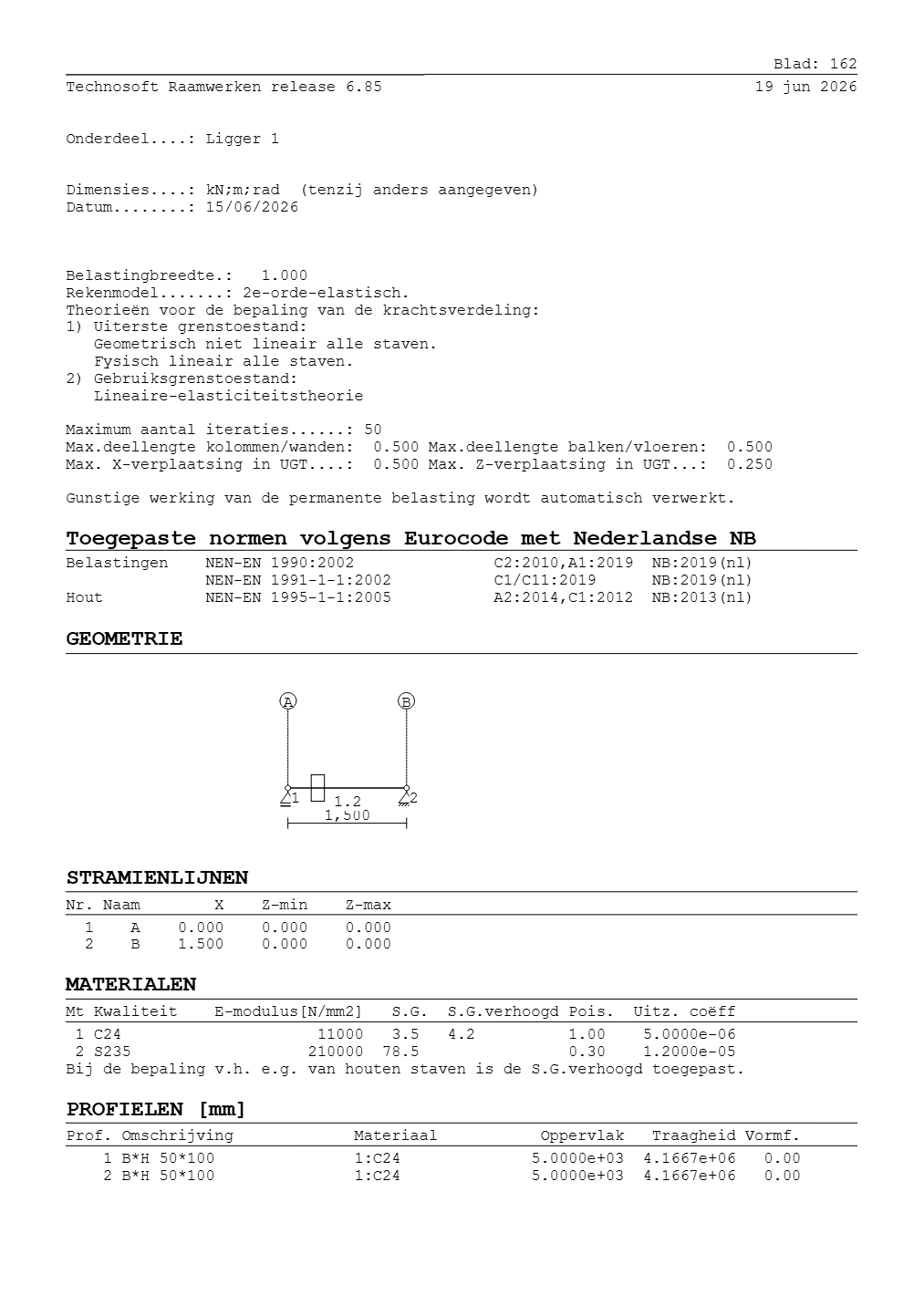 Technosoft Raamwerken output, sheet 162 of Beam 1