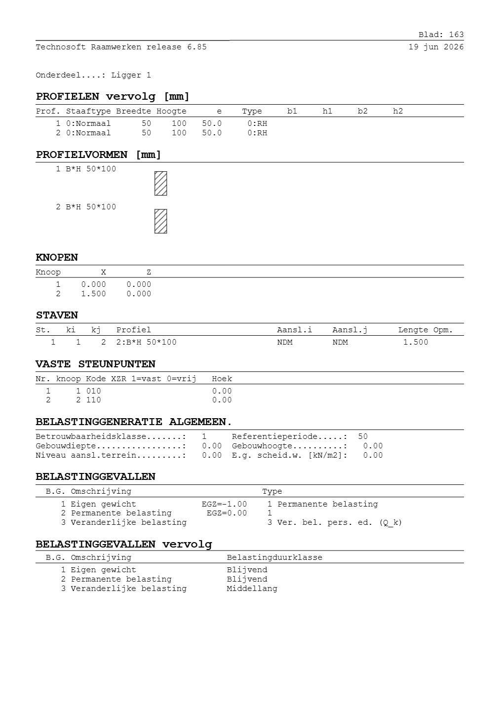 Technosoft Raamwerken output, sheet 163 of Beam 1