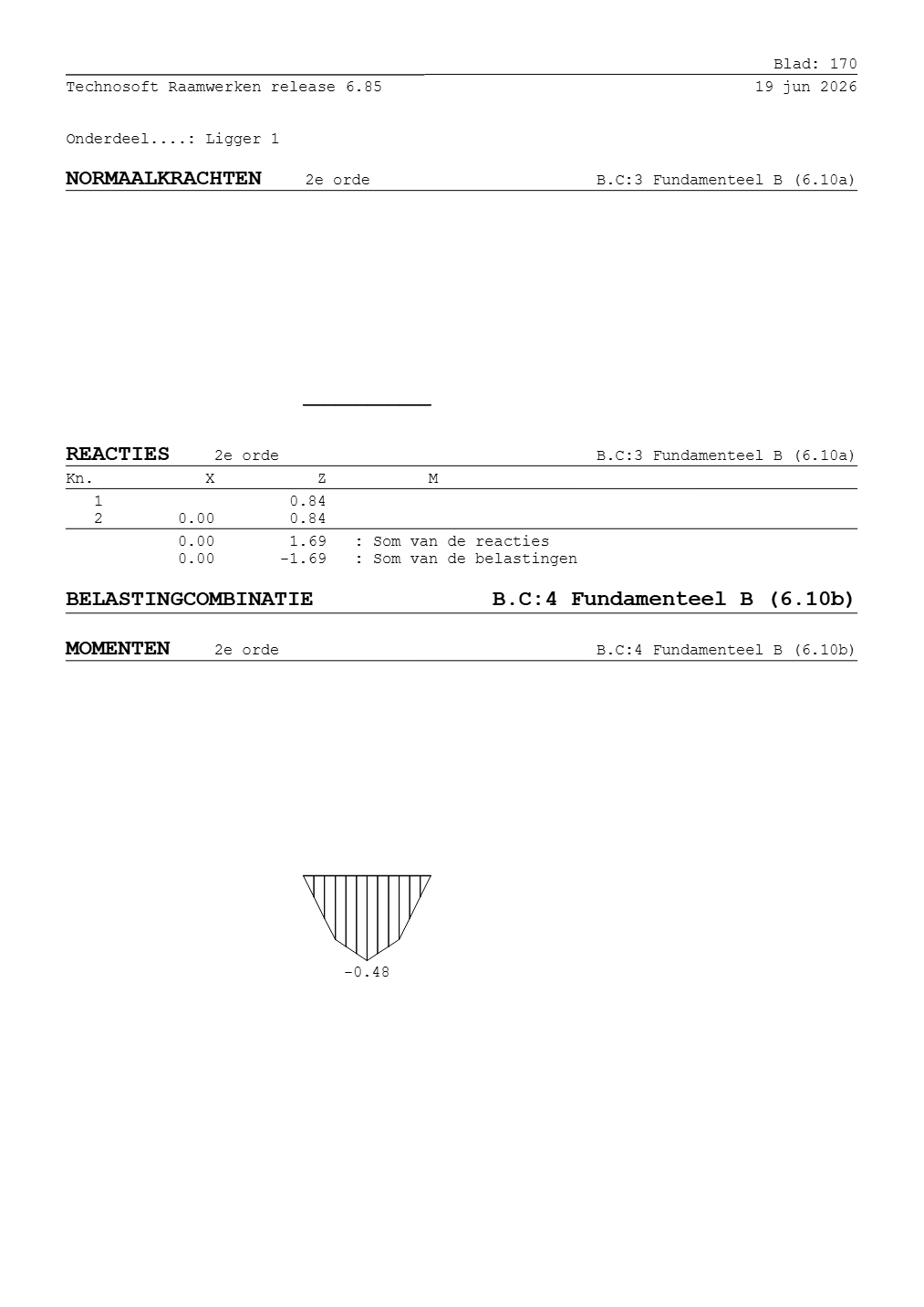 Technosoft Raamwerken output, sheet 170 of Beam 1