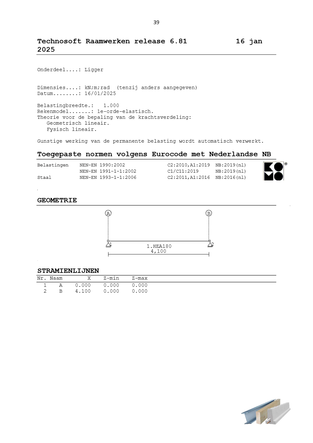 Technosoft Raamwerken output of a steel beam, sheet 39