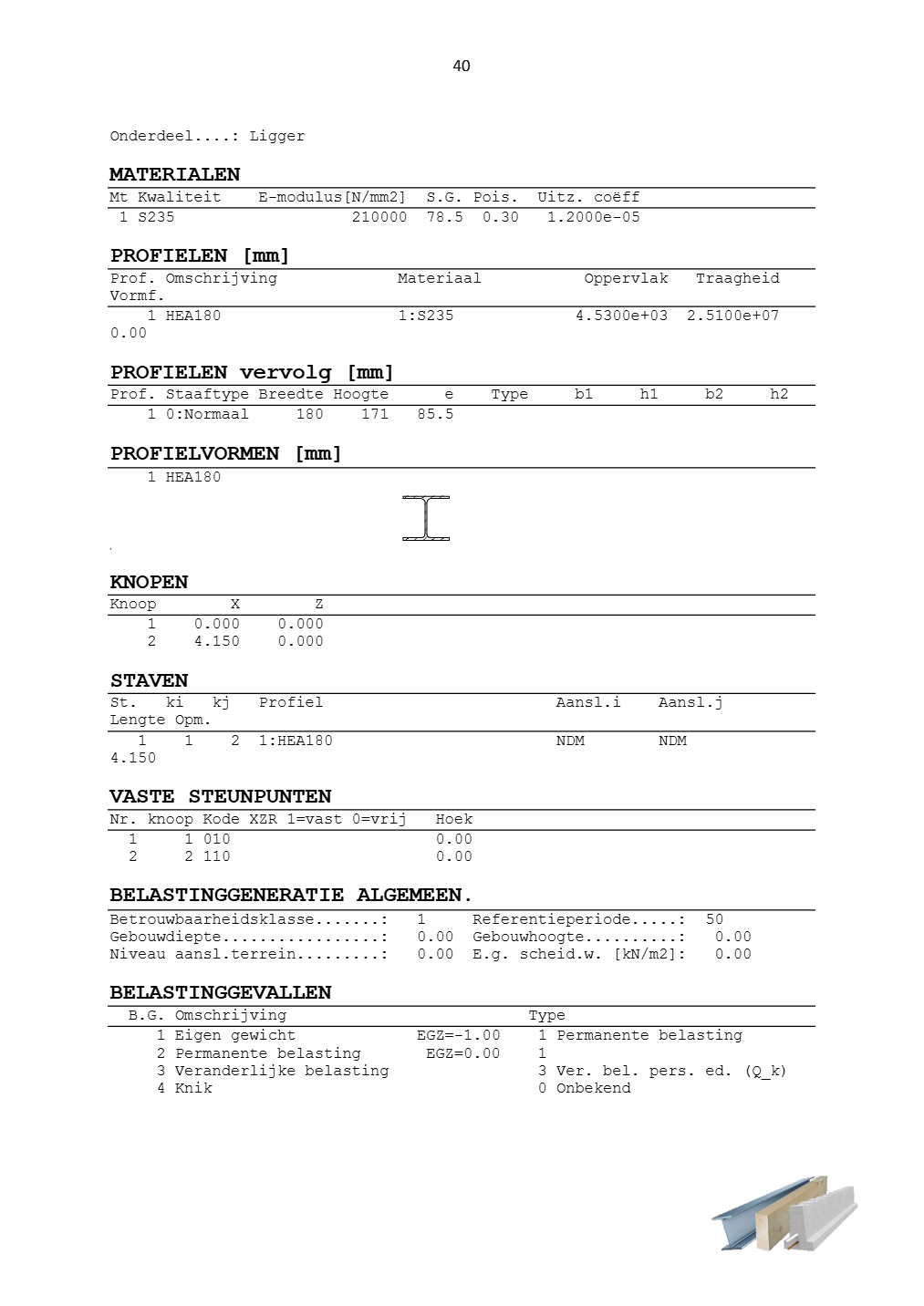 Technosoft Raamwerken output of a steel beam, sheet 40