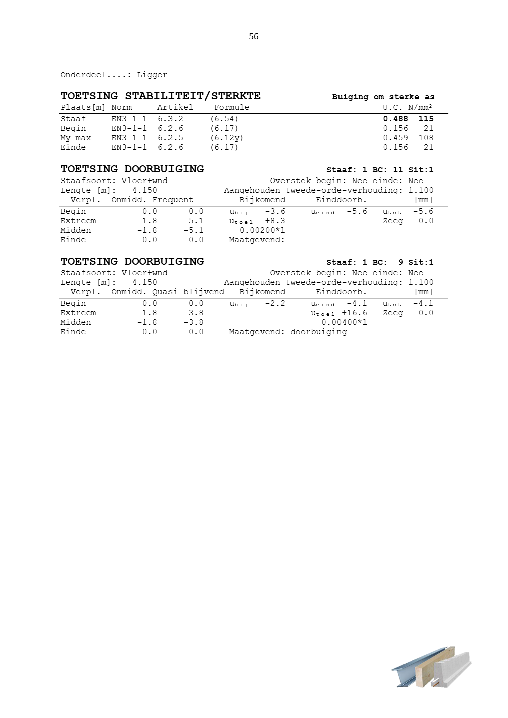 Technosoft Raamwerken output of a steel beam, sheet 56